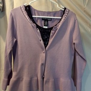 2 piece black lace sleeveless shell with sweater